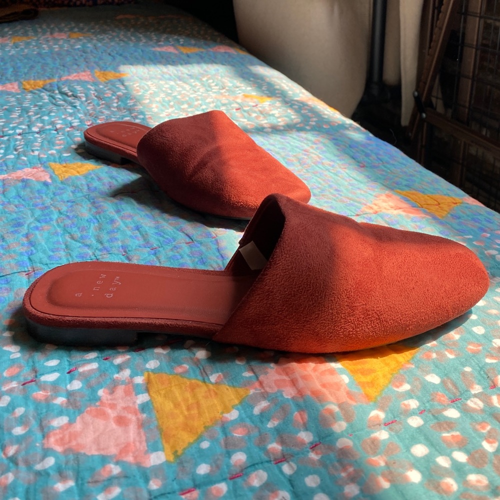 A New Day Red Suede Style Mules - Size 7